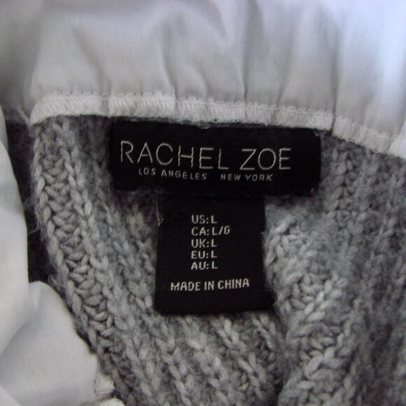 Rachel Zoe Gray Cable Knit Sweater White Collar Shirt V-neck Size Large XL - Picture 3 of 12
